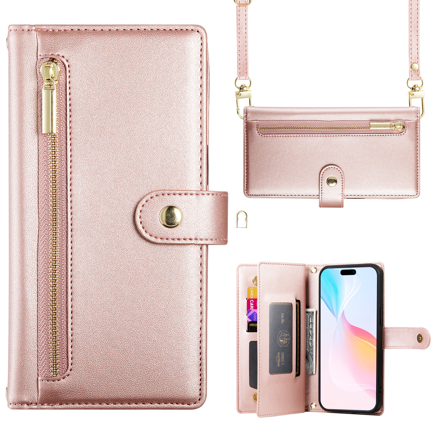 适用iphone16E翻盖12手机壳13皮套17air苹果15promax拉链零钱包14plus保护套se防摔XSMAX斜挎11放卡全包7/8女