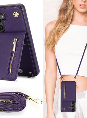 适用三星s25手机壳插卡片s22斜挎s23挂绳s21支架s20fe放卡s9拉链s24fe背带note20ultra大容量s10零钱包苹果16