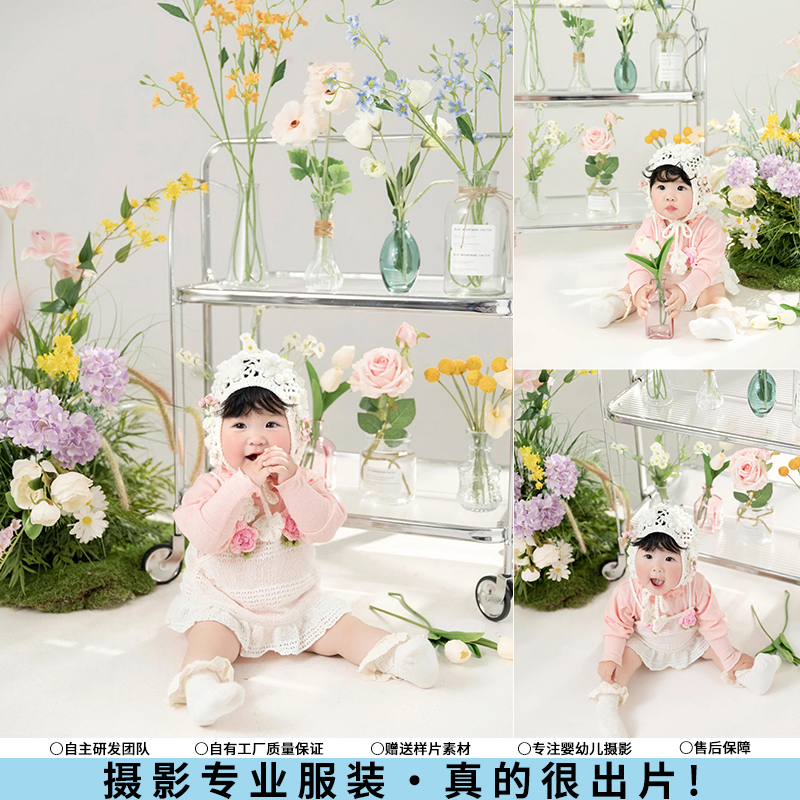 百天儿童摄影服装女童夏天花朵清新影楼拍照艺术写真照宝宝周岁照