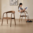 北欧实木餐椅原木简约家用广岛舒美特扶手椅子洽谈靠背书桌椅组合