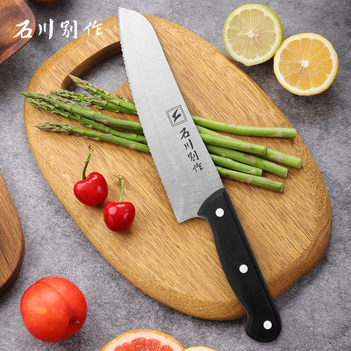 石川别作金门冻肉刀家用不锈钢带锯齿多功能面包刀厨房冷冻调理刀