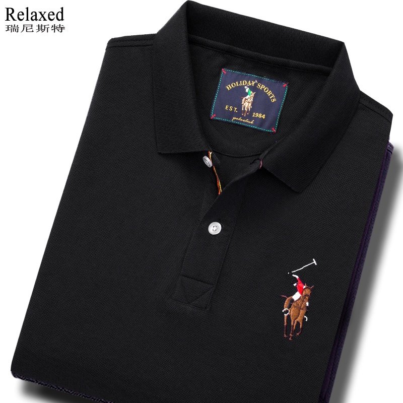 纯棉长袖翻领T恤男装高档polo衫T春季品牌上衣服有领带领春装全棉