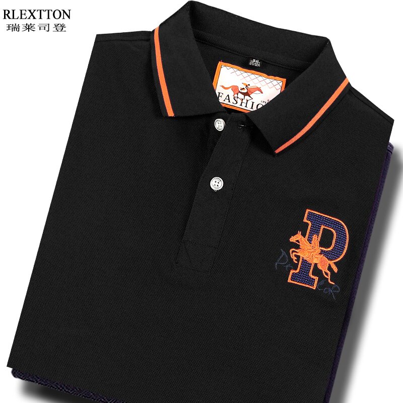马年男装夏季男士短袖T恤翻领POLO衫黑色有领纯棉体恤刺绣上衣服