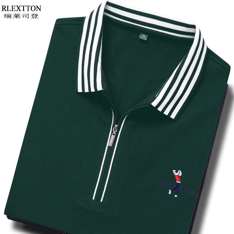 春季男士长袖拉链T恤翻领POLO衫有领带领上衣服高尔夫球体恤纯棉