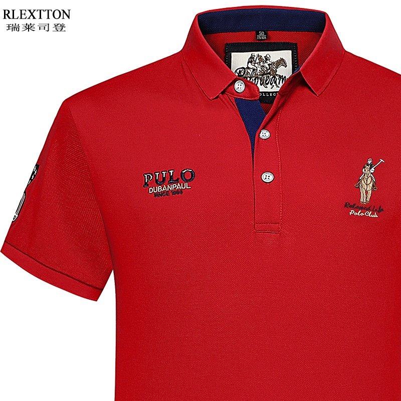 夏季新品男士POLO衫红色短袖翻领T恤高档刺绣上衣薄秋装男装体恤