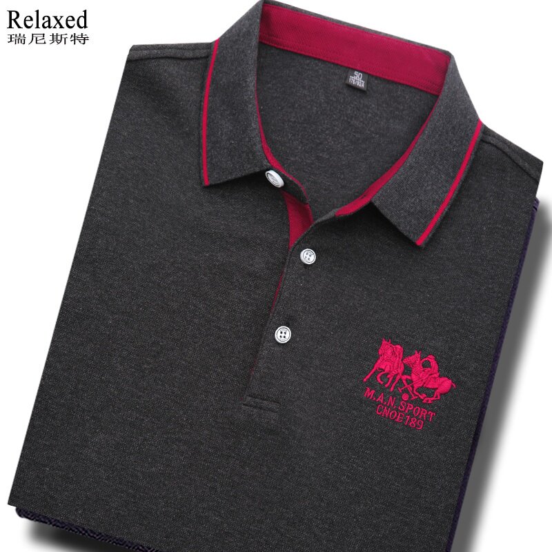 品牌男装翻领长袖T恤纯棉体恤polo衫中年爸爸有领T高档春季上衣服