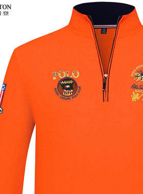 立领长袖T恤男装半拉链POLO衫纯棉半高领男橙色上衣T体恤秋冬季潮