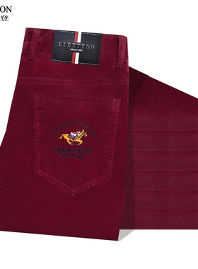 高档灯芯绒男裤子宽松条绒裤中腰直筒长裤酒红色商务休闲裤秋冬潮