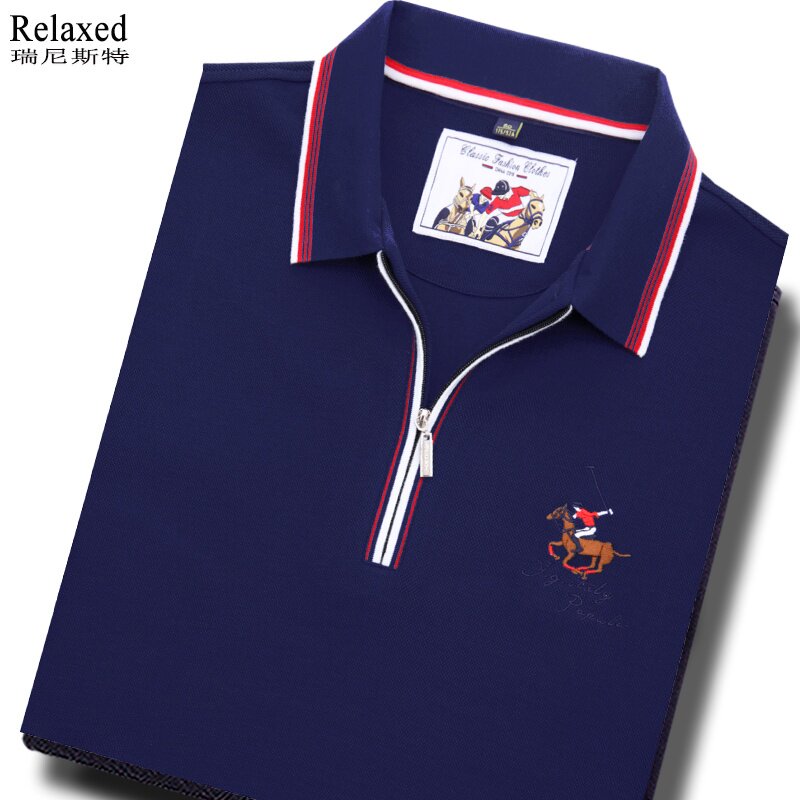 品牌男装拉链长袖T恤翻领高档polo衫带领有领T体恤春季上衣服纯棉