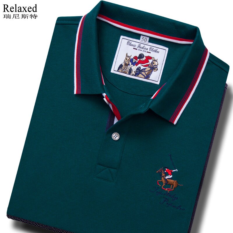 品牌男装春季翻领长袖T恤纯棉高档polo衫带领有领T中年爸爸上衣服
