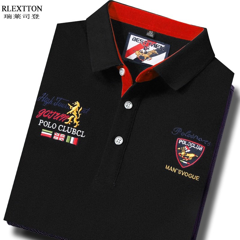 高端男装长袖T恤男POLO衫翻领上衣服春季欧货潮T纯棉高档刺绣品牌