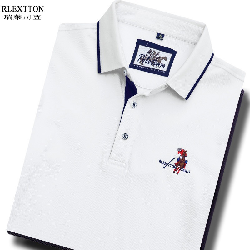 纯色长袖翻领T恤男装正品高档POLO衫有领带领白色体恤春季上衣服