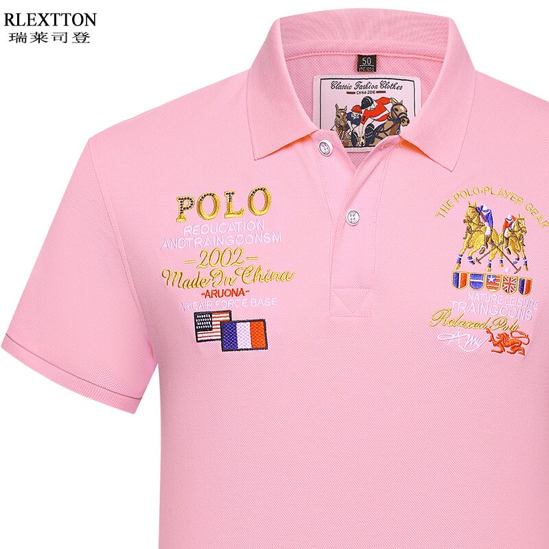 夏装翻领短袖T恤男夏装大码纯棉半袖名牌休闲粉红色POLO衫体恤