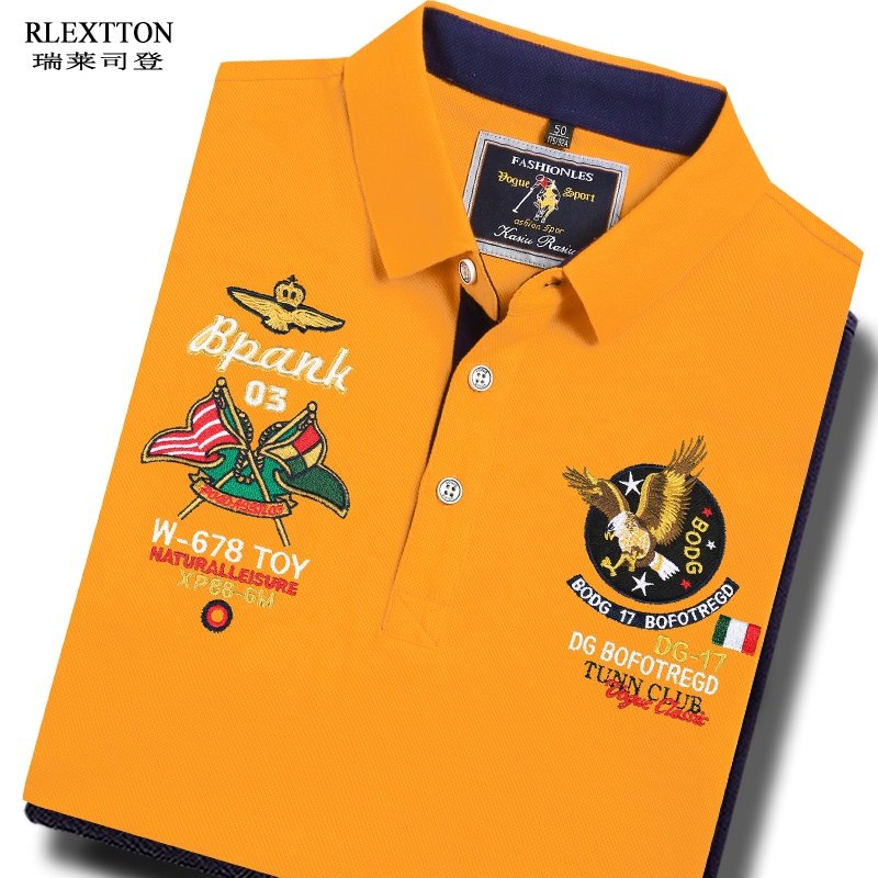 高端男装纯棉短袖男T恤夏季透气POLO衫翻领上衣欧货潮T鹰刺绣品牌