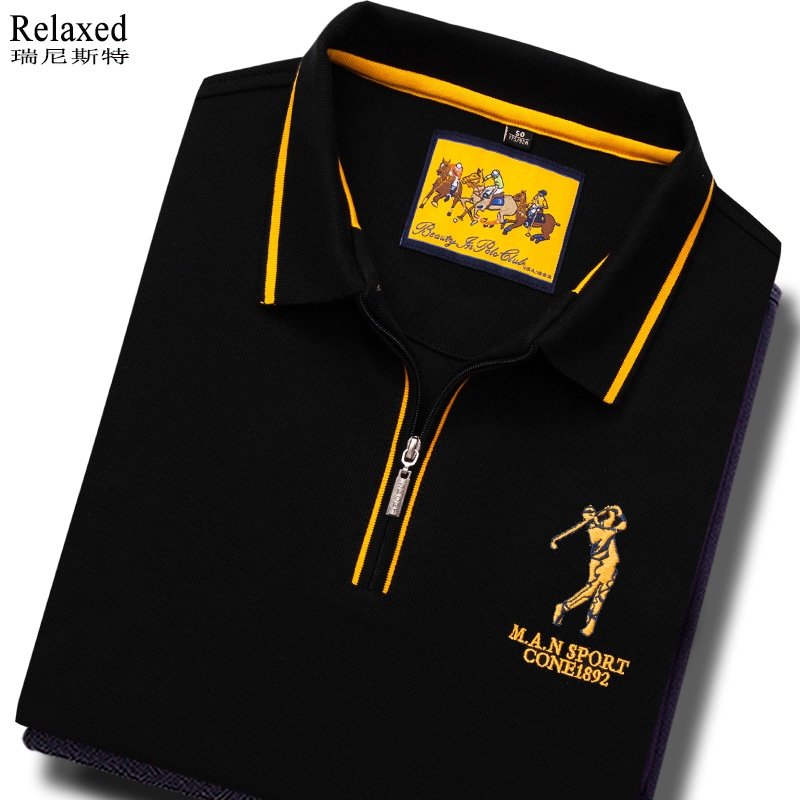 半拉链T恤男士长袖翻领POLO衫 春季纯棉体恤高尔夫男装高档上衣服