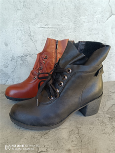 阳光休闲高帮舒适系带粗跟里外全真皮头层牛皮拉链撤柜女单鞋