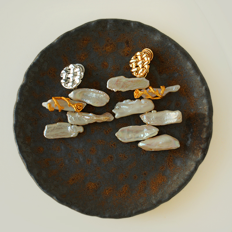 天然异形琵琶珍珠夸张蚊香盘耳夹