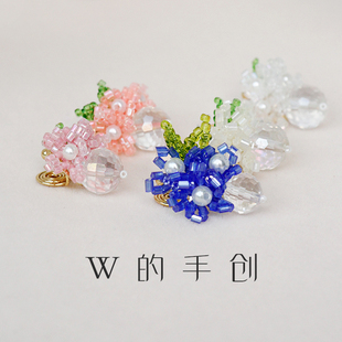 原创设计手工钩织串珠无耳洞珍珠水晶粉紫蓝白色耳钉蚊香盘耳夹
