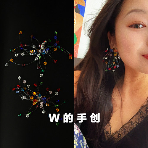 彩色烟花串珠彩色无痛耳夹