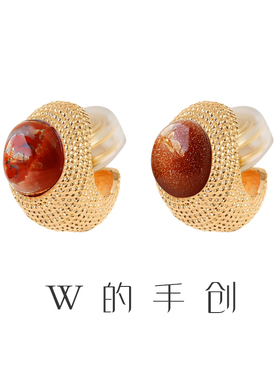 南红玛瑙天然石无耳洞法式中古金沙石蚊香盘耳夹高级感大牌显贵气