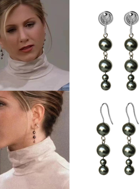 W的手创 老友记瑞秋同款大溪地黑珍珠无耳洞S925银耳勾蚊香盘耳夹