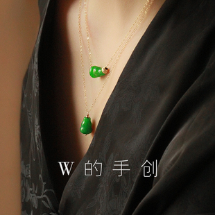 福禄＝葫芦 贵气浓绿天然干青翡翠项链玉石吊坠锁骨链洗澡可戴