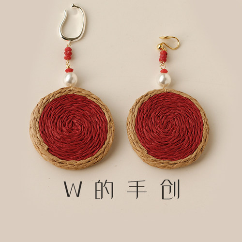 W的手创度假拉菲草蚊香盘耳夹