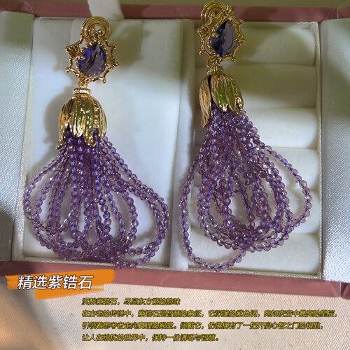 紫色流苏蚊香盘耳夹贵气优雅耳钉