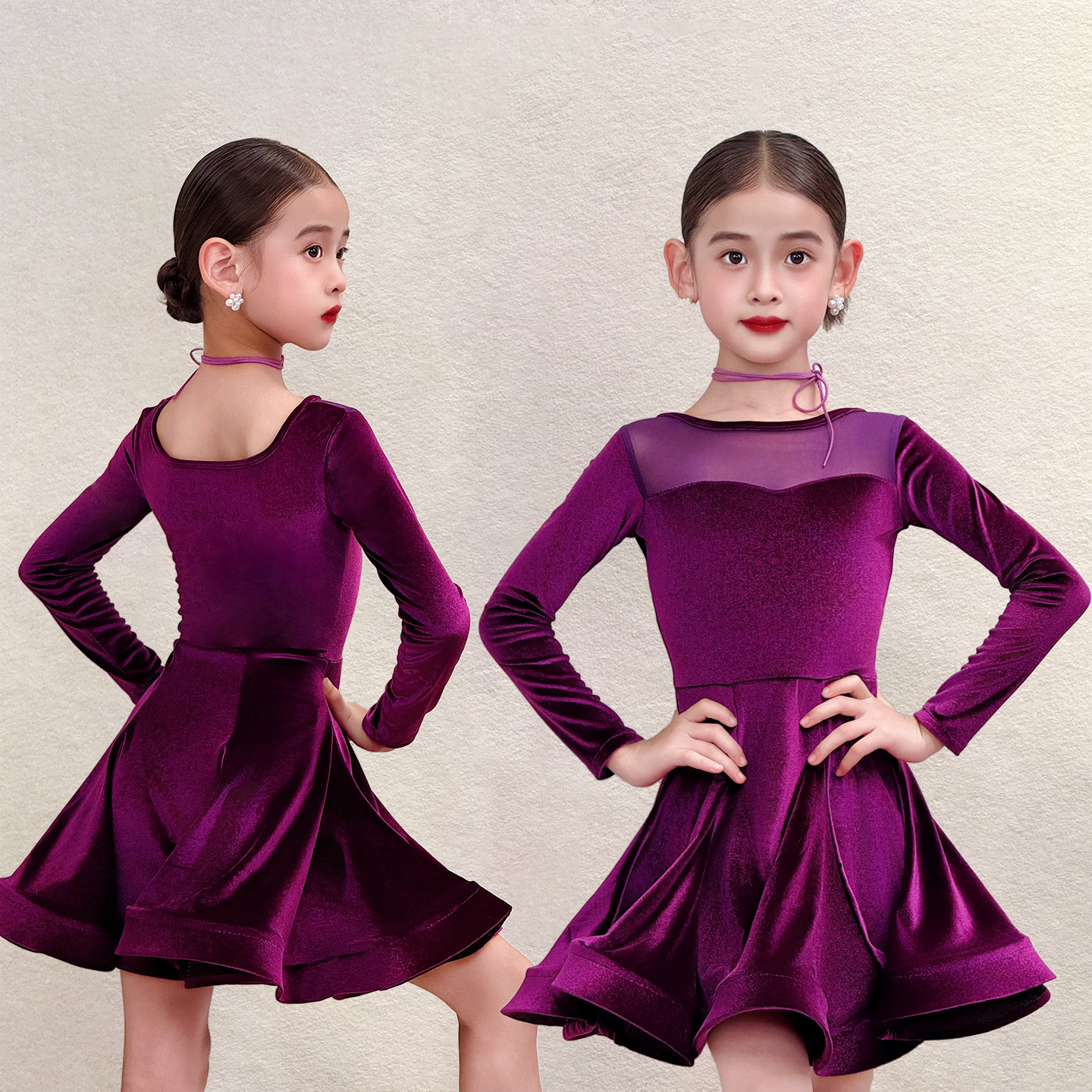 冬季儿童拉丁舞练功服大摆裙