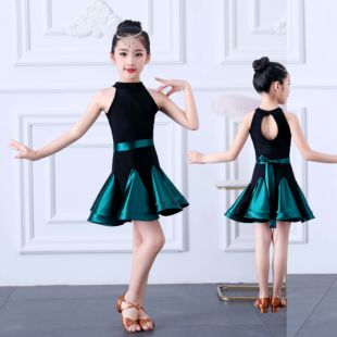 兒童拉丁舞練功服夏女孩連衣裙少兒專業(yè)比賽標準拉丁舞蹈服演出服