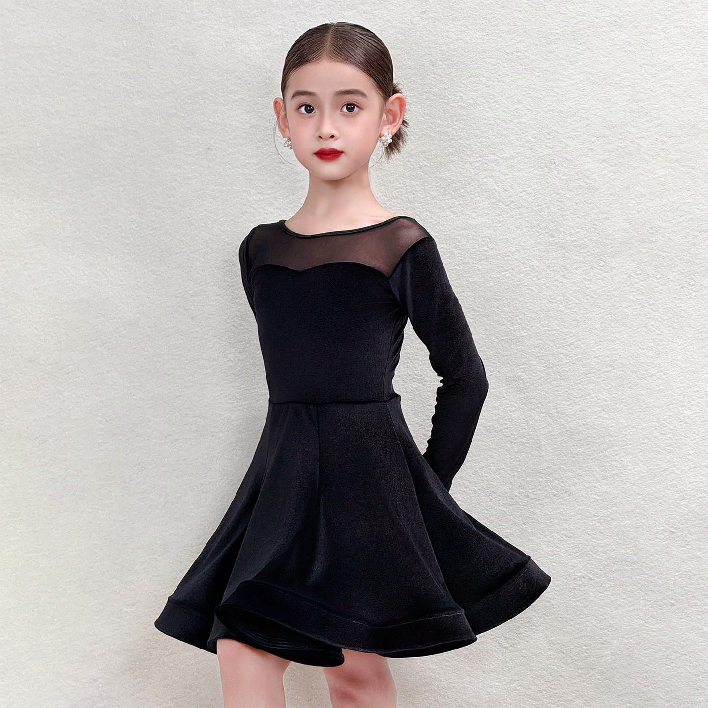 冬季新款丝绒儿童拉丁舞练功服女少儿连衣裙标准比赛大摆裙演出服