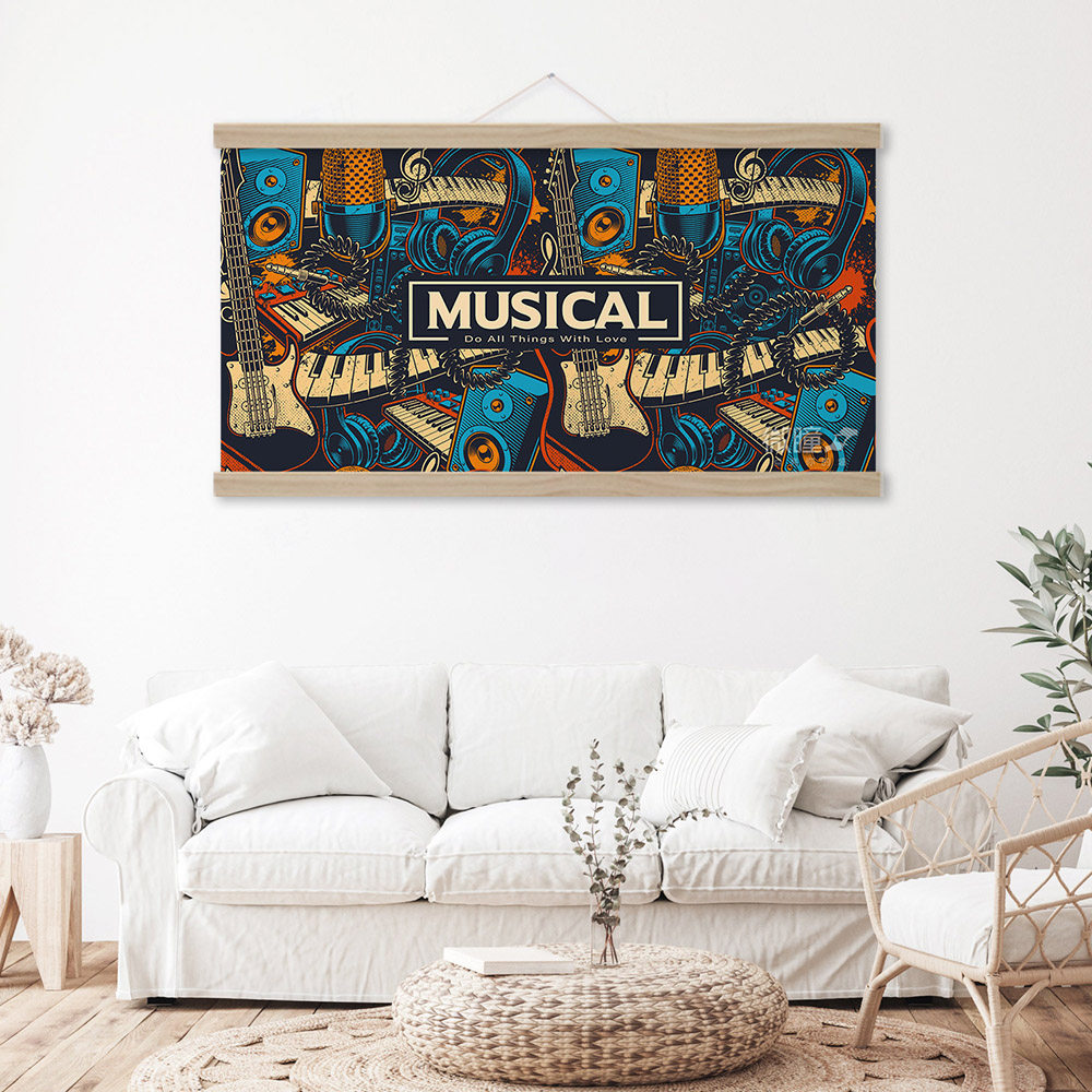 音乐装饰画乐器海报励志英文挂画吉他乐队电子乐耳机音响贝斯墙画