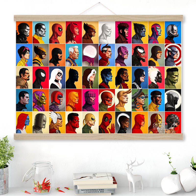 小漫威动漫英雄头像 大幅实木挂轴布画海报电表箱装饰画墙画