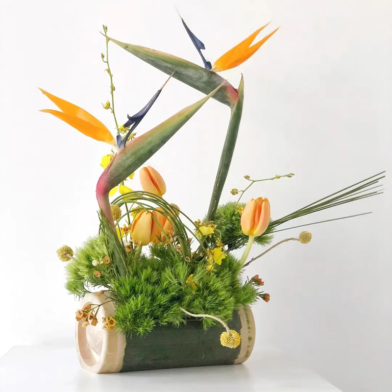 竹筒插花瓶卧式桌面摆件