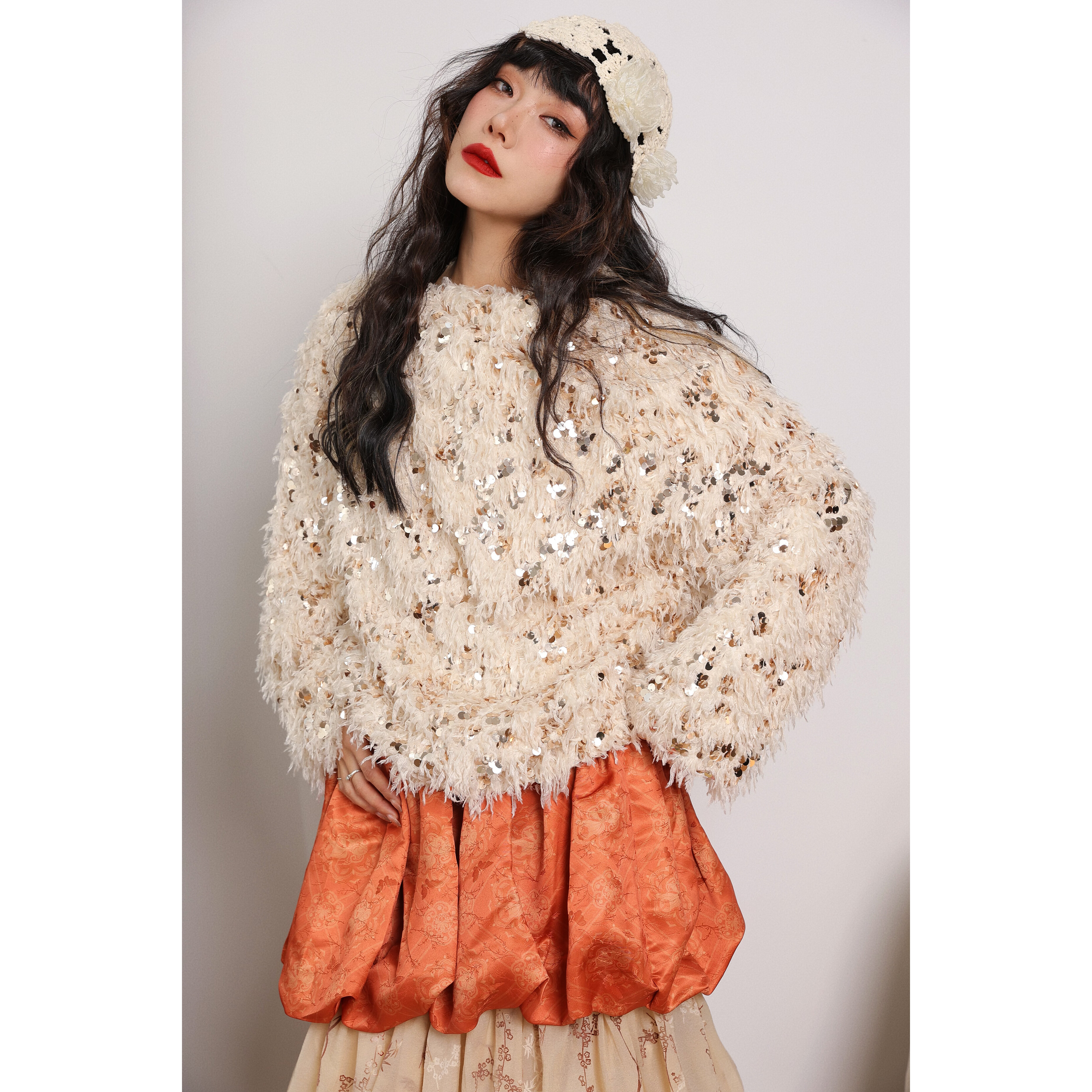 畔喜鱼一闪闪惹人爱节日氛围感重工亮片毛衣冬季高级感针织衫上衣