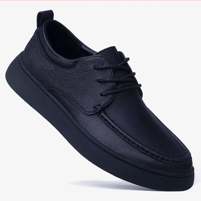 秋冬高端羊皮皮鞋圆头新款商务休闲鞋爸爸鞋真皮系带软底软皮单鞋