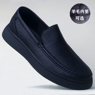 男头层羊皮商务休闲软底防滑爸爸鞋 冬季 套脚皮鞋 保暖棉鞋 羊毛男鞋