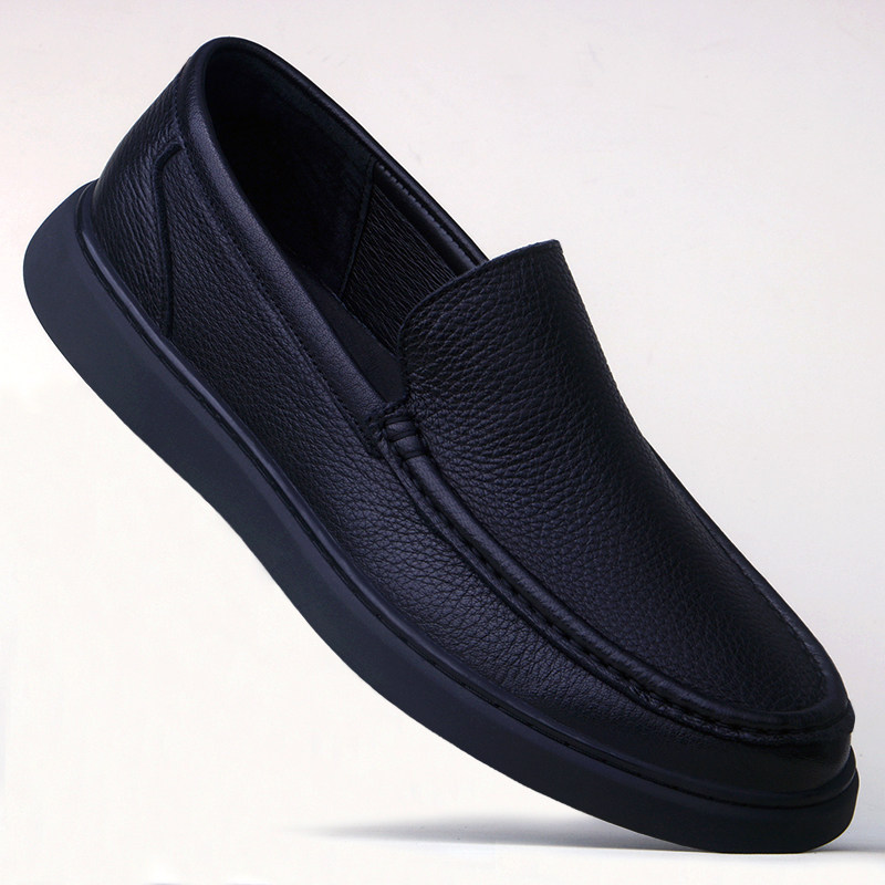 夏季透气镂空皮鞋一脚蹬皮鞋男新款头层鹿皮商务休闲鞋软底驾车鞋