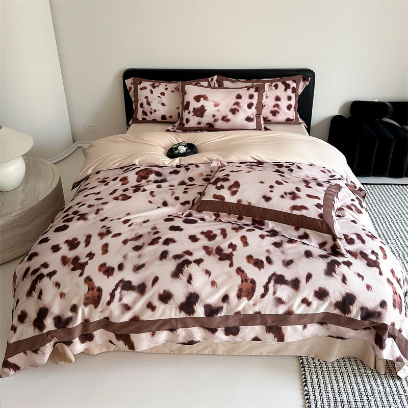金太阳轻奢豹纹数码印花80天丝棉四件套夏季全棉被套床单床上用品