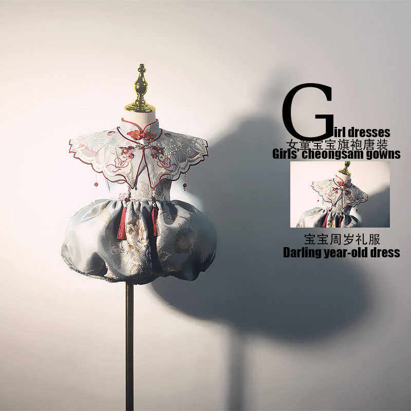 女宝宝国风抓周礼服包屁衣中国风女宝满月宝宝周岁礼服新中式礼服
