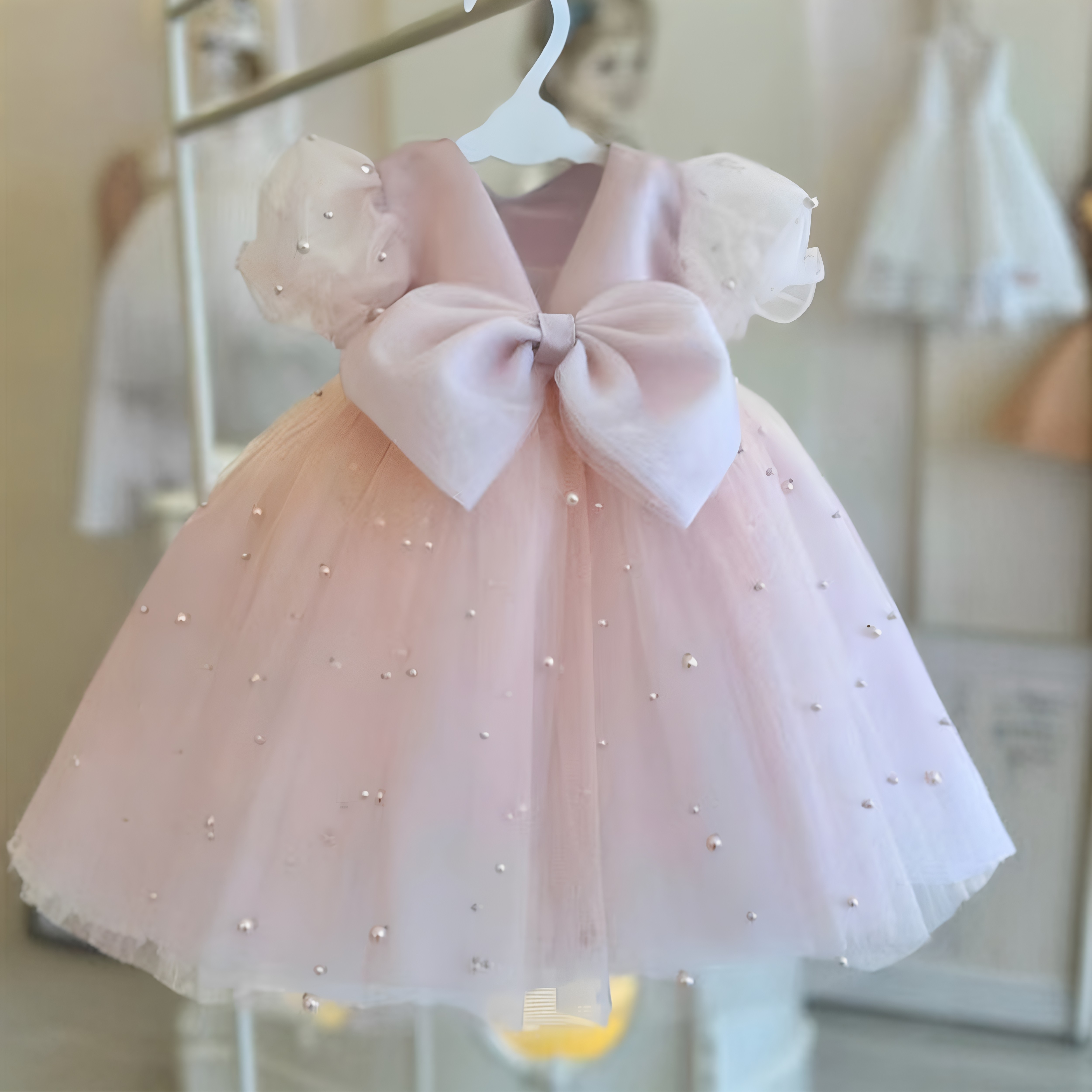 女童周岁生日公主网纱蝴蝶结礼服图片