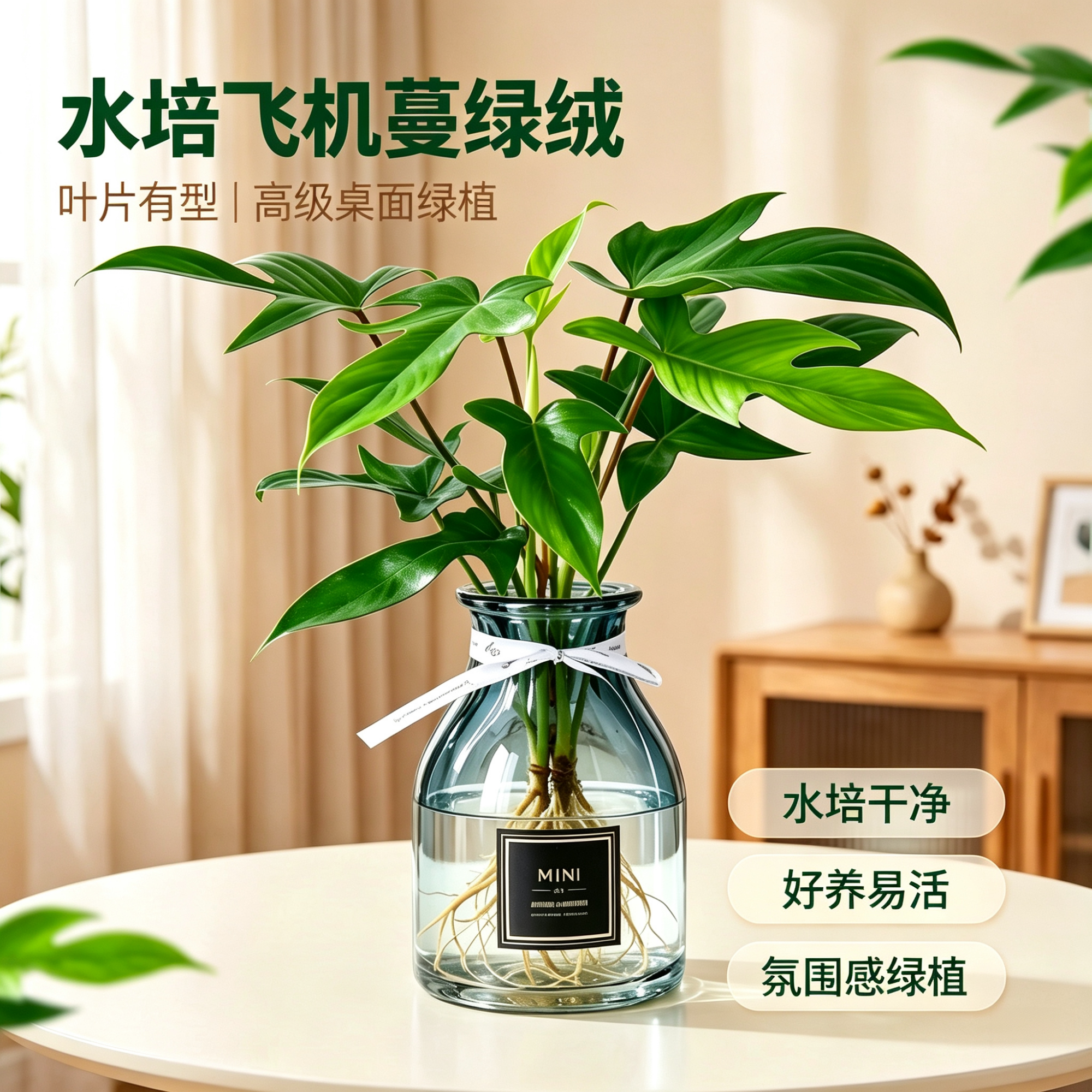 水培植物飞机蔓绿绒办公室水养桌面绿植室内客厅摆件观叶植物绿萝