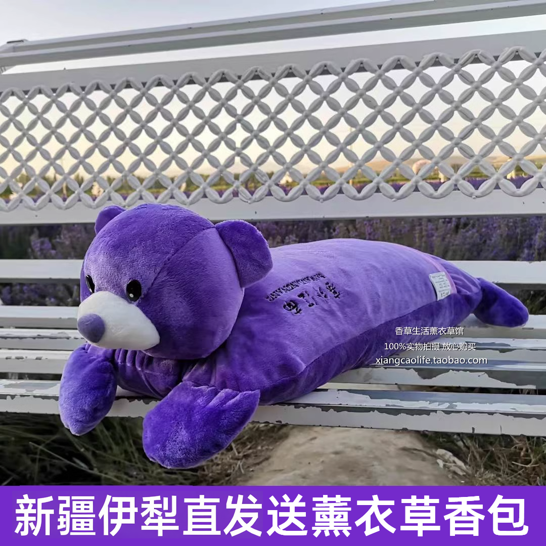 新疆伊犁薰衣草小熊枕头超萌助眠安神可拆洗荞麦壳稻壳天然无添加