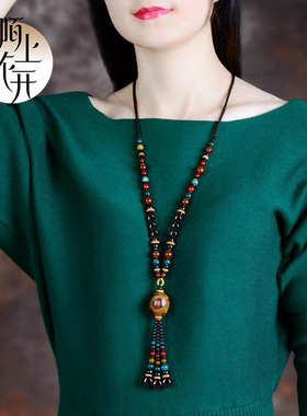复古风禅意毛衣链女民族风藏式天珠项链高档吊坠颈链秋冬新款挂饰