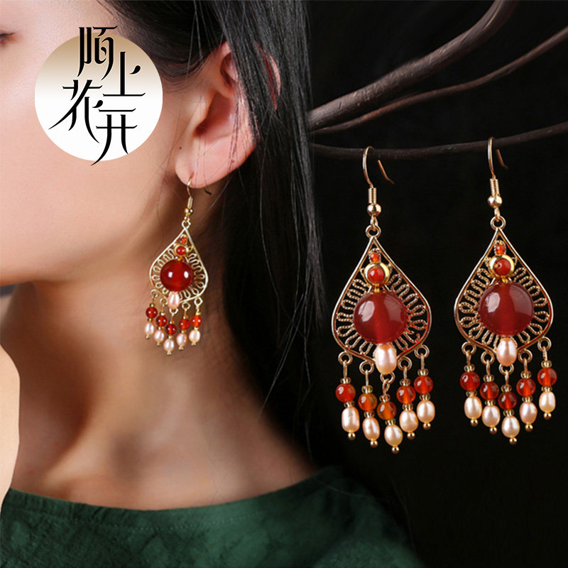 中国风珍珠耳环女气质网红流苏夸张显脸瘦耳饰复古耳坠民族风耳夹,饰品/流行首饰/时尚饰品新,耳环,淘宝优惠券,粉丝福利购,淘宝优惠卷