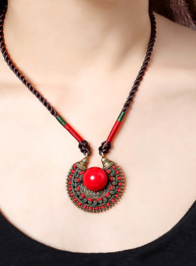 复古风锁骨链民族风项链短款简约中国风新中式红色百搭颈链宫廷