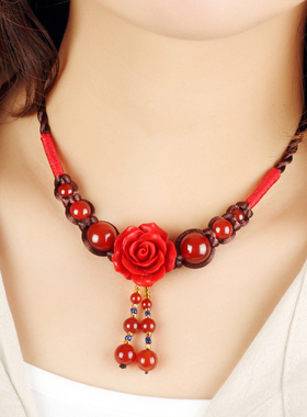 中国风红色新中式短款项链女项圈复古民族风脖链百搭朱砂配饰品女
