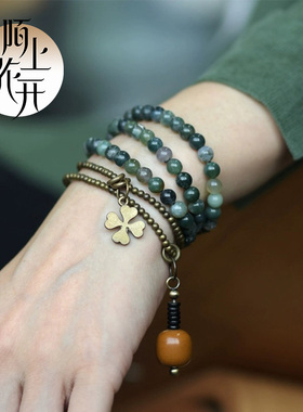 复古做旧水草玛瑙手链项链两用
