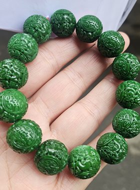 天然翡翠手串满绿复古精雕花纹手链男款简约气质复古手饰女款饰品