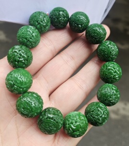 天然翡翠手串满绿复古精雕花纹手链男款简约气质复古手饰女款饰品